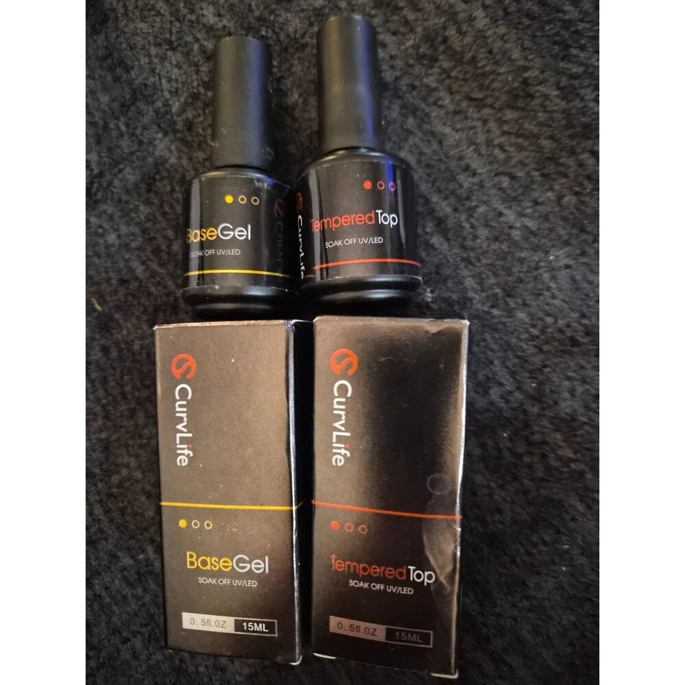 Lot of 2, CurvLife Includes a Base Gel and Tempered Top UV LED 15ml each NEW